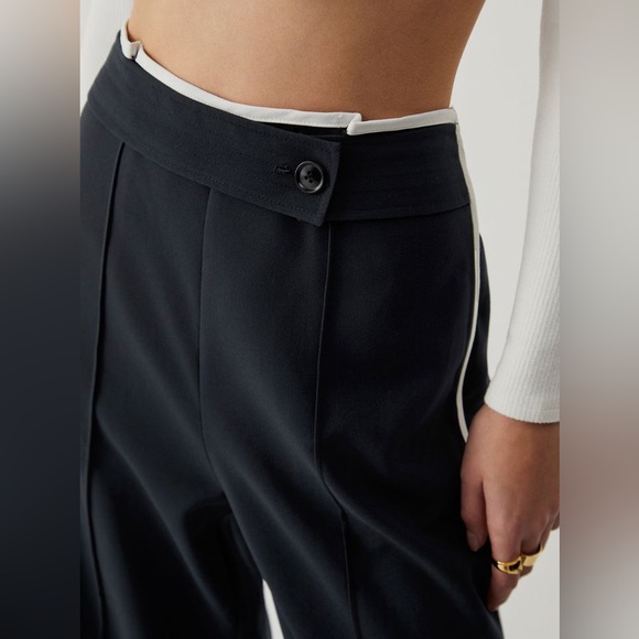 Commense High Waist Contrast Trim Wide Leg Pants - Navy - Picture 4 of 11